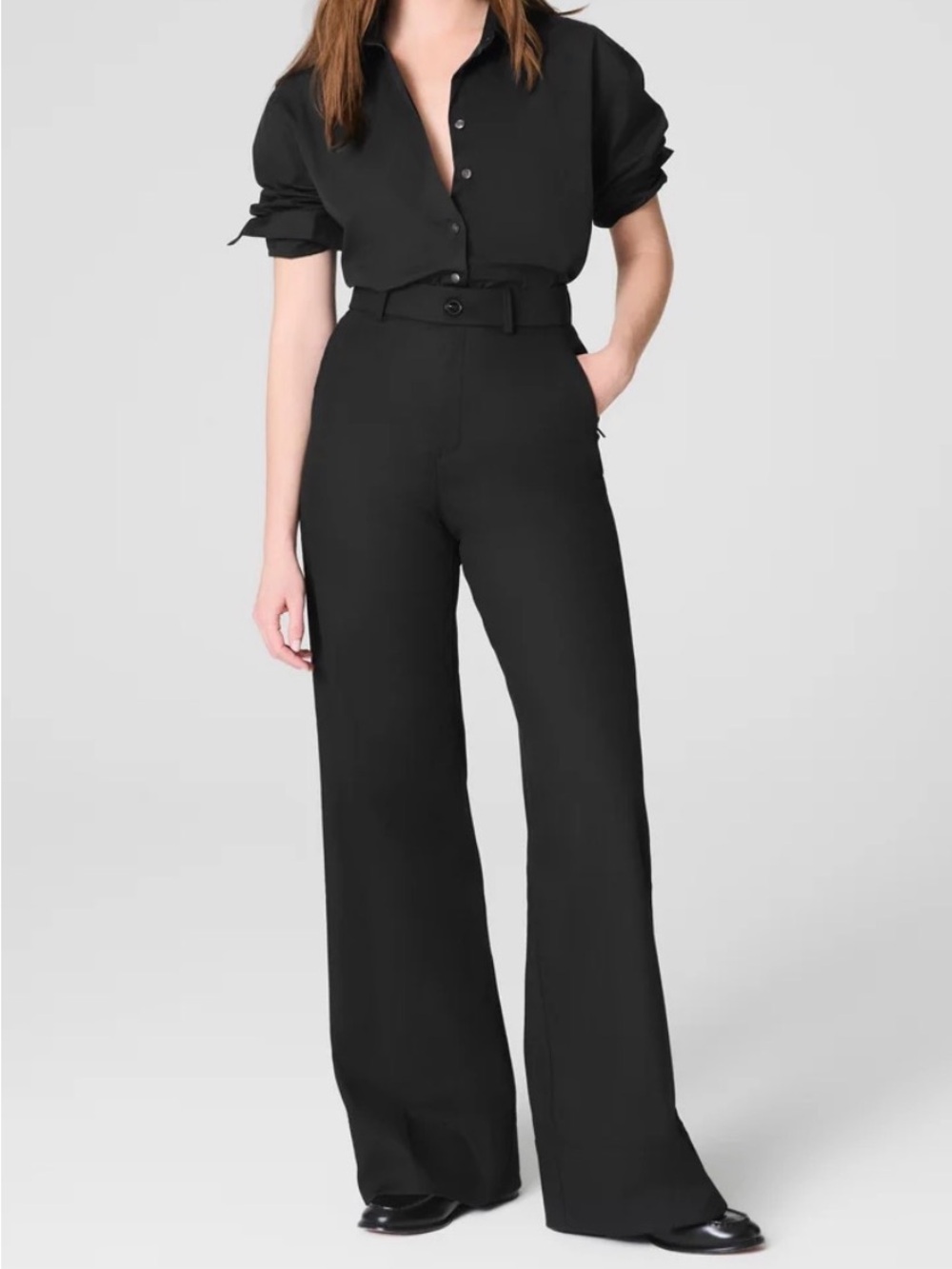 Spanx Supersmooth Stretch Twill Classic High-Waist Wide-Leg Pants Sz M/Tall